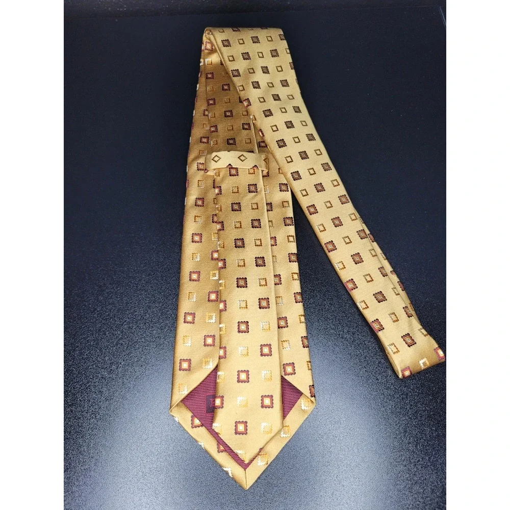 Ermenegildo Zegna Men's Necktie Gold Geometric Silk 3.75